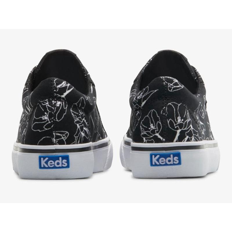 Keds Jump Kick Kanvas Hand Drawn Floral Lace Ups Kadın Siyah Beyaz | NGCPU-8940