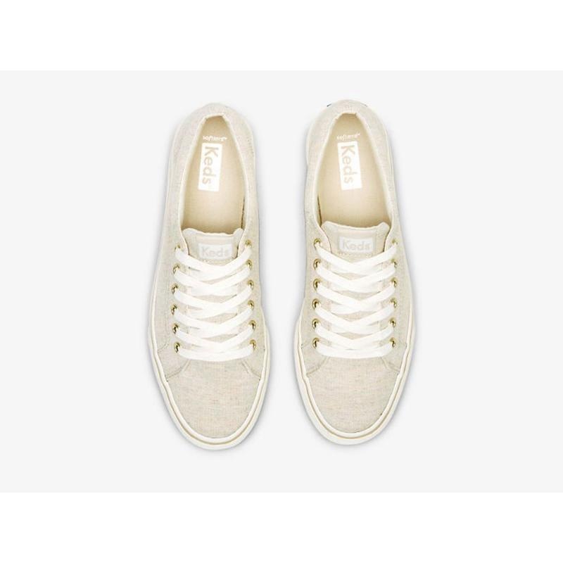 Keds Jump Kick Linen Fleck Lace Ups Kadın Oatmeal Lightyellow | VKZSR-5218