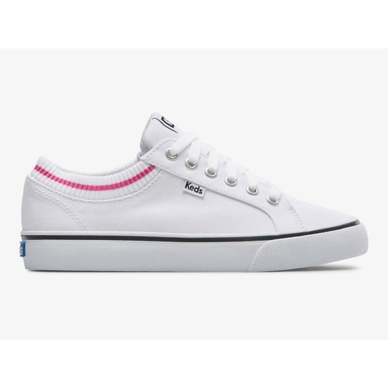 Keds Jump Kick Rib Knit Collar Lace Ups Kadın Beyaz Pembe | EMNOR-6081