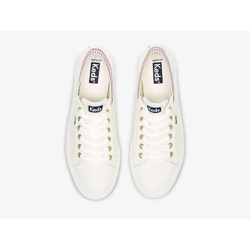 Keds Jump Kick Rib Knit Collar Squares Lace Ups Kadın Beyaz Renkli | CFUKW-7612