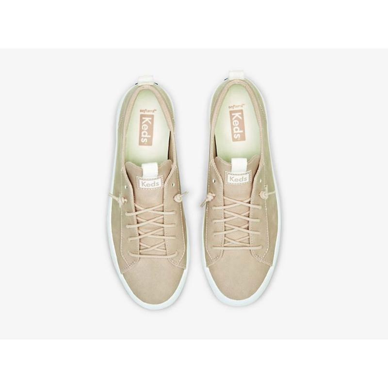 Keds Kickback Faux Slip On Leather Sneakers Kadın Pembe | YJKQI-6045