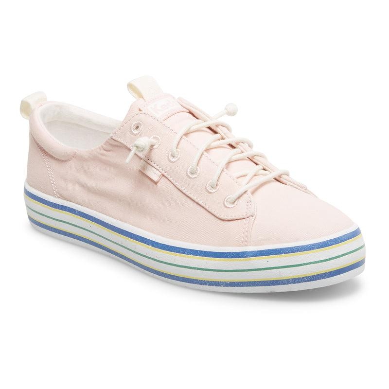 Keds Kickback Kanvas Stripe Foxing Canvas Kadın Pembe | AKHNF-7824