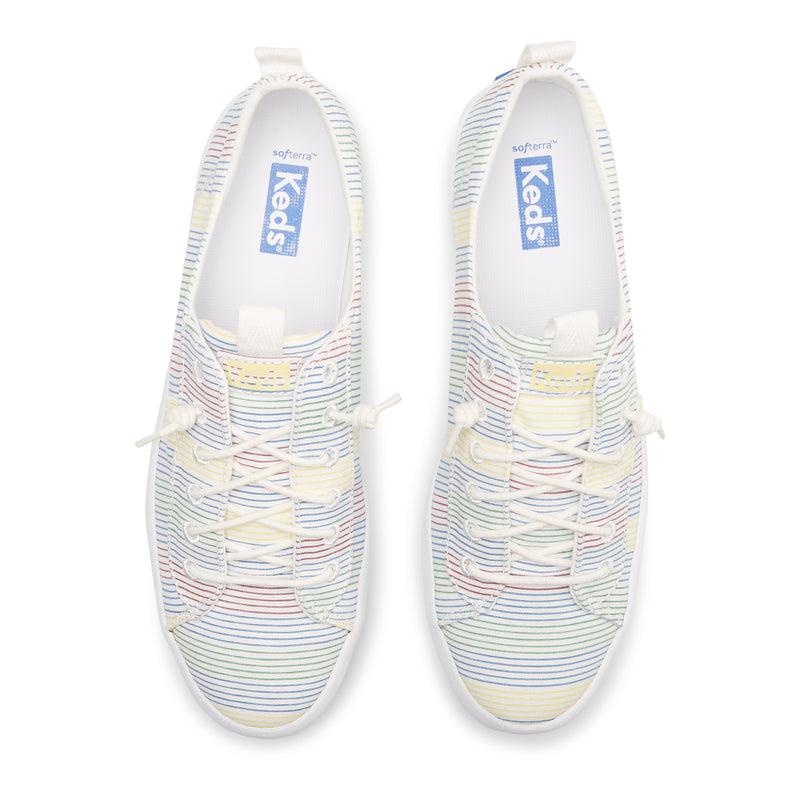 Keds Kickback Kanvas Surf Stripe Makosen Ayakkabı Kadın White/Multicolor | VNXGA-1239