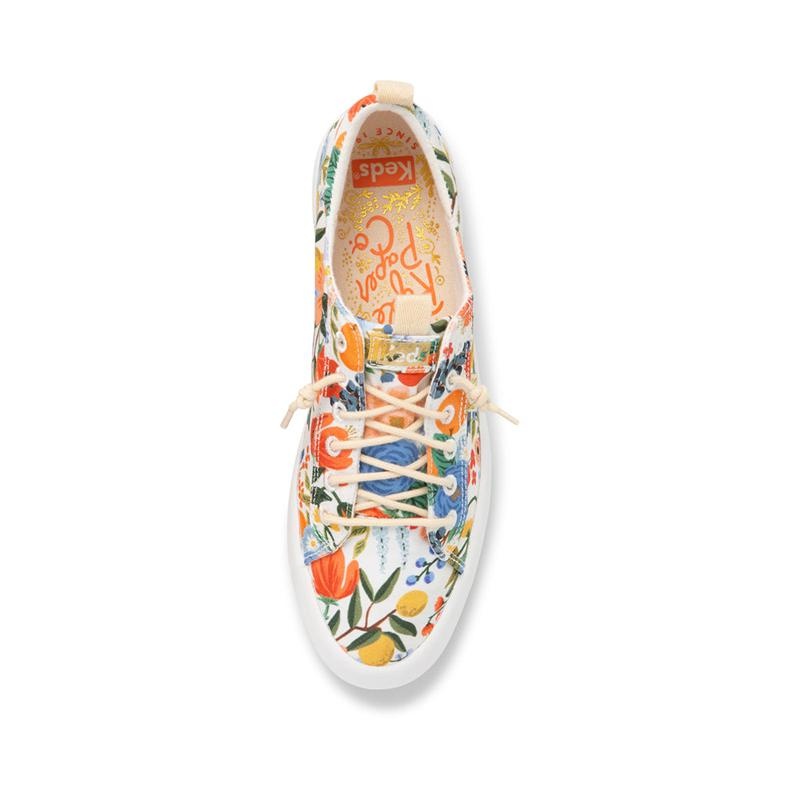 Keds Kickback Rifle Paper Co Garden Party Canvas Kadın White/Multicolor | TPIVG-3845