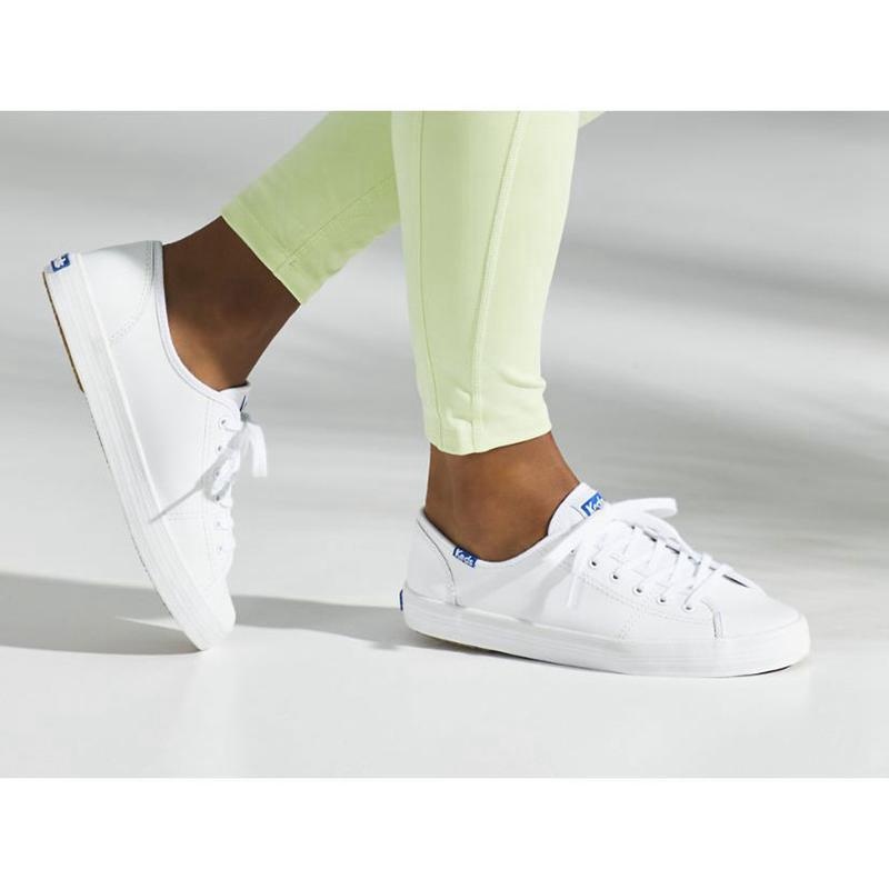 Keds Kickstart Deri Lace Ups Kadın White/Blue | GEHRK-5821