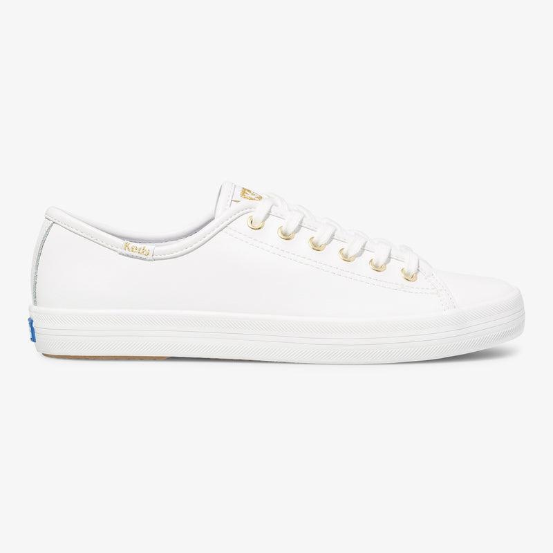 Keds Kickstart Deri Leather Sneakers Kadın White/Gold | UOPEY-4137