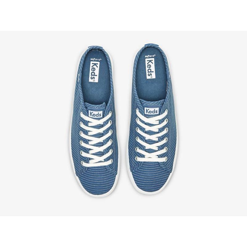 Keds Kickstart Kanvas Stripe Slip On Mule Ayakkabı Kadın Mavi | DGHXT-5839