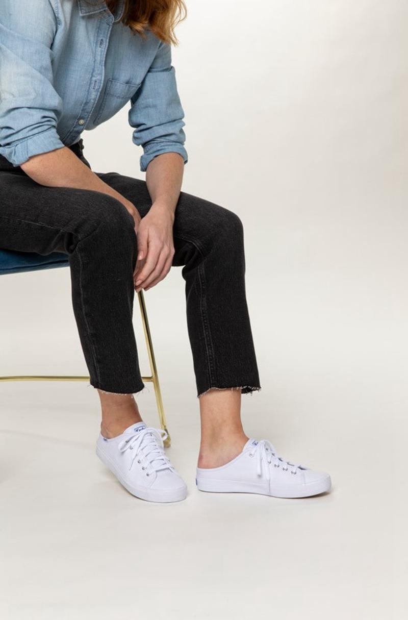 Keds Kickstart Mule Kanvas Canvas Kadın Beyaz | QZEMX-7268