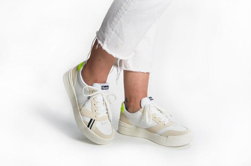 Keds The Court Deri/Süet/Lime Leather Sneakers Kadın White/Lime | JAIOK-3671