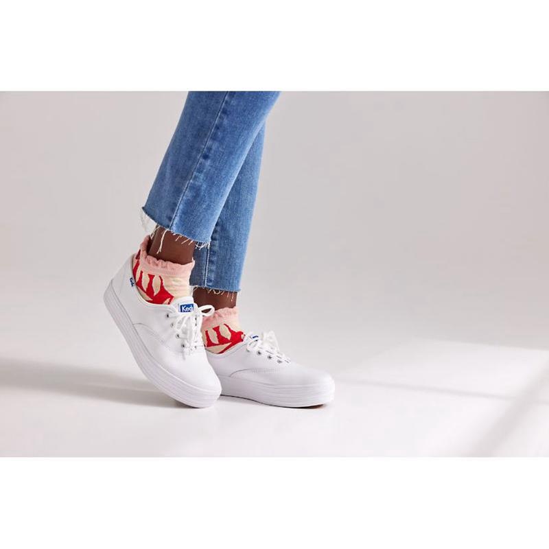 Keds The Platform Deri Platform Sneakers Kadın Beyaz | WIEPH-3054