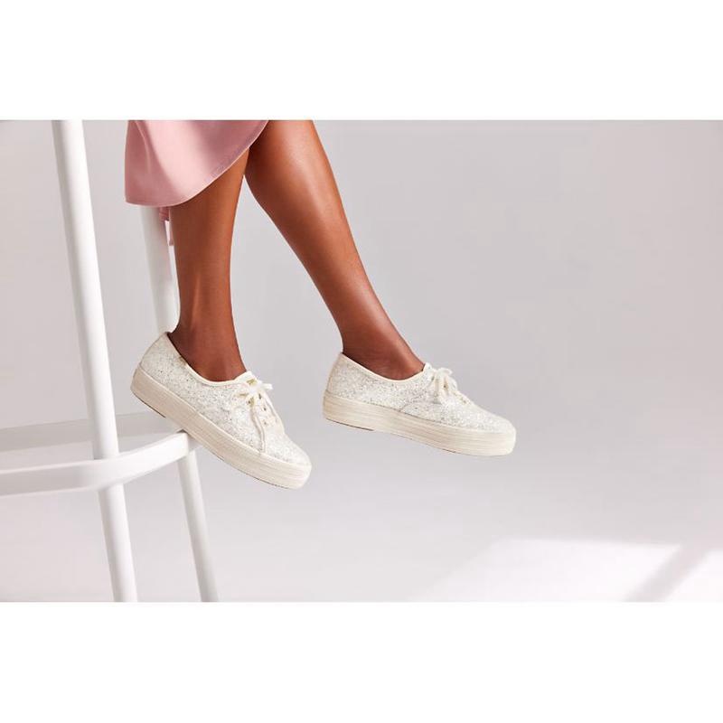 Keds The Platform Glitter Celebration Lace Ups Kadın Krema Beyaz | JSEXA-3485