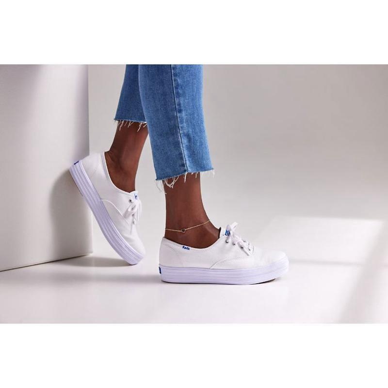 Keds The Platform Kanvas Lace Ups Kadın Beyaz | NPBEG-0537