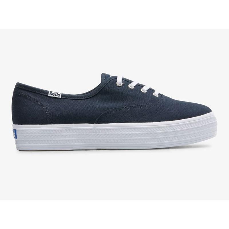 Keds The Platform Kanvas Platform Sneakers Kadın Lacivert | KQFJB-7920