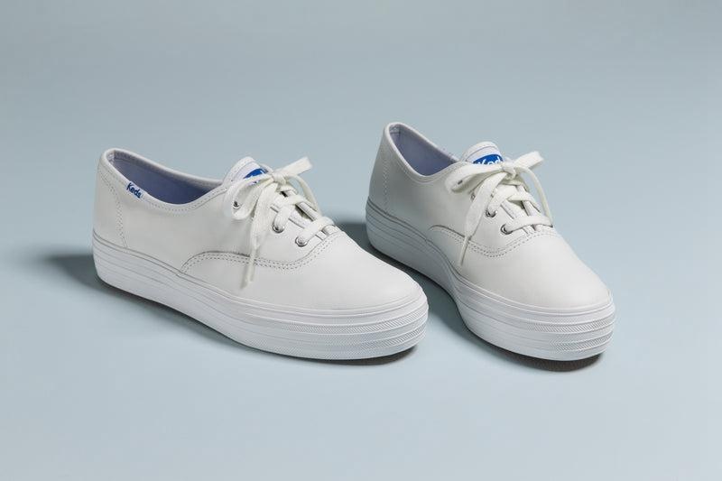 Keds Triple CVO Deri Platform Sneakers Kadın Beyaz | PIBVJ-9284