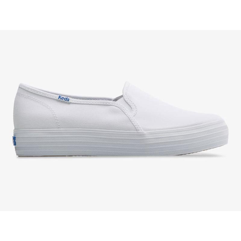 Keds Triple Decker Kanvas Slip On Platform Sneakers Kadın Beyaz | IOWCK-9285