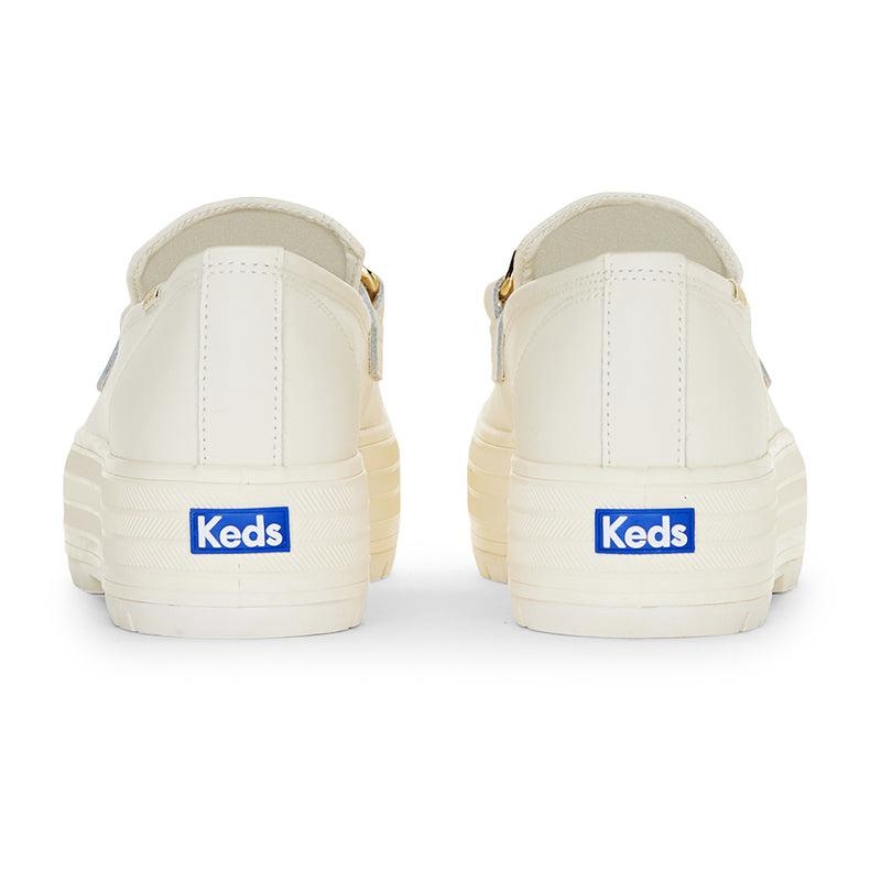 Keds Triple Decker Loafer Lug Chain Applique Ivory Leather Sneakers Kadın Ivory/Gold | GOLQN-7689