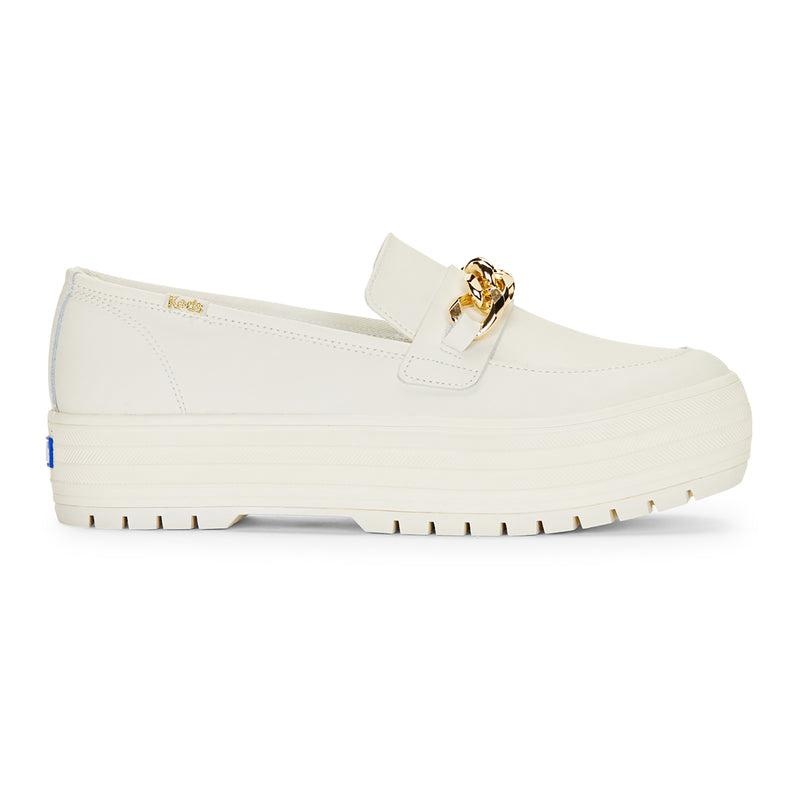 Keds Triple Decker Loafer Lug Chain Applique Ivory Leather Sneakers Kadın Ivory/Gold | GOLQN-7689