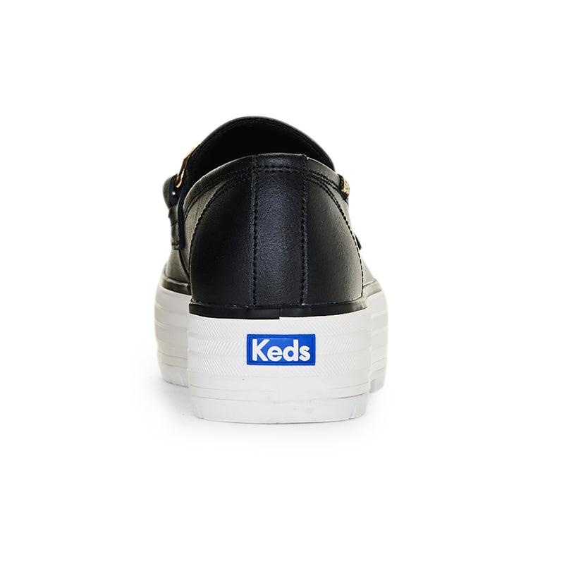 Keds Triple Decker Loafer Lug Deri Chain Applique Makosen Ayakkabı Kadın Black/Gold | PYJMS-0195