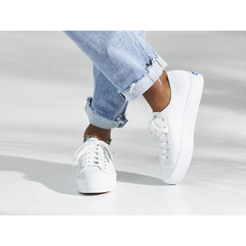 Keds Triple Kick Deri Lace Ups Kadın Beyaz | YHCPD-2970