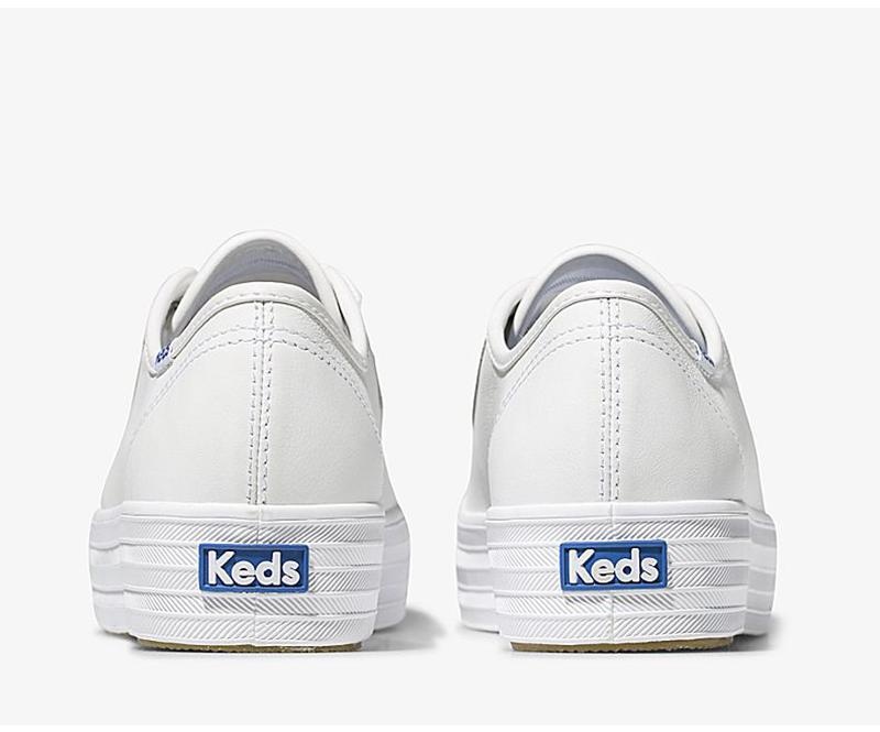 Keds Triple Kick Deri Leather Sneakers Kadın Beyaz | WMQXN-2895