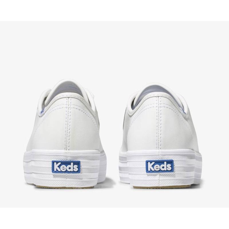 Keds Triple Kick Deri Platform Sneakers Kadın Beyaz | MXFQW-6019