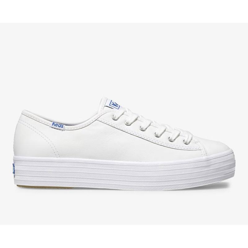 Keds Triple Kick Deri Platform Sneakers Kadın Beyaz | MXFQW-6019