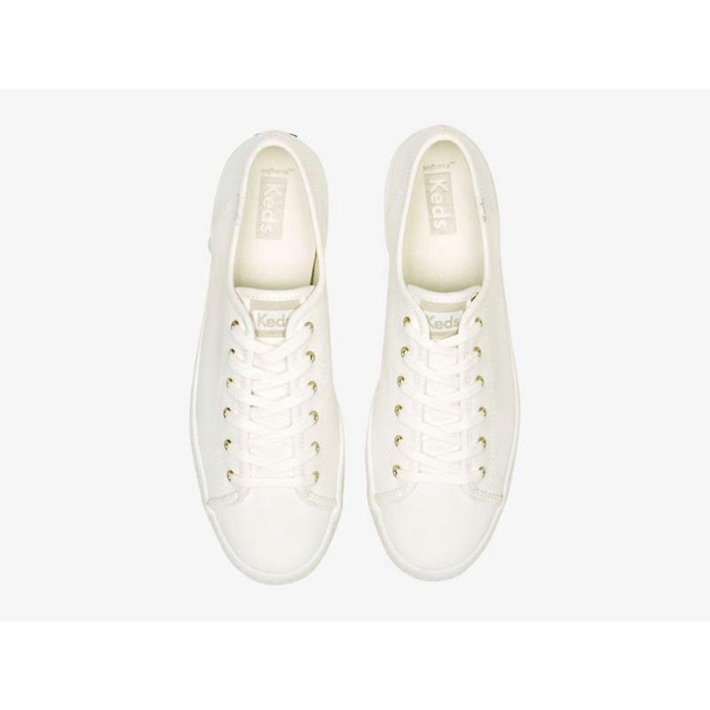 Keds Triple Kick Kanvas Emboss Foxing Platform Sneakers Kadın Beyaz | NKSDC-3049