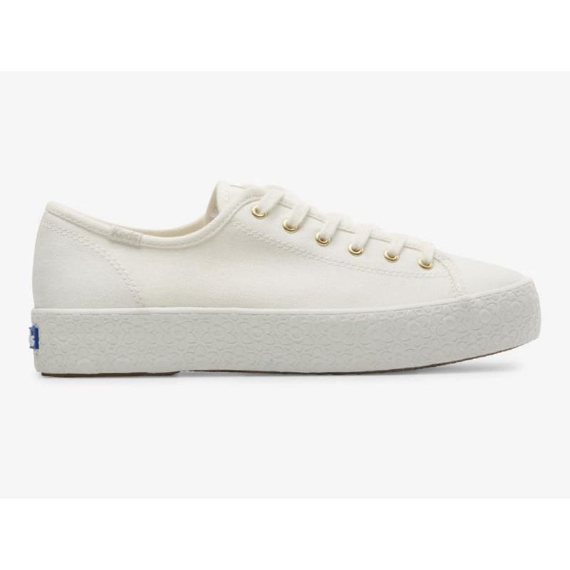 Keds Triple Kick Kanvas Emboss Foxing Platform Sneakers Kadın Beyaz | NKSDC-3049