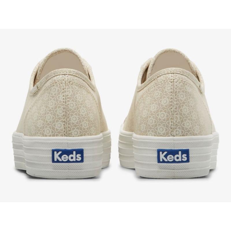 Keds Triple Kick Kanvas Floral Print Lace Ups Kadın Beyaz | GOWBF-5473