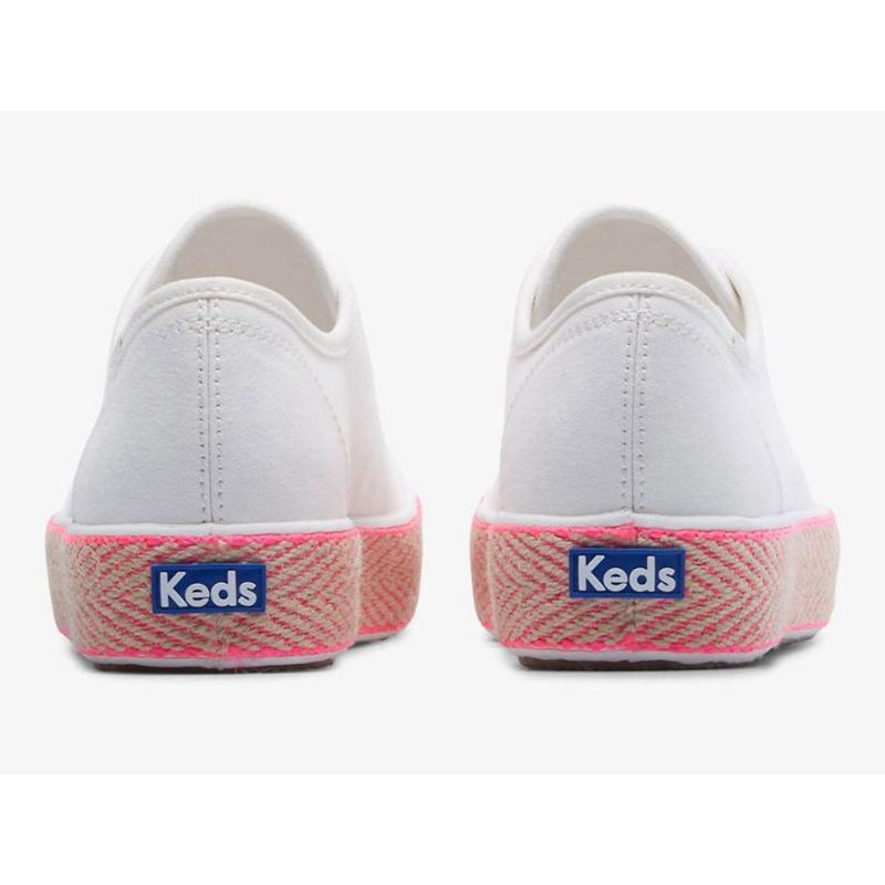 Keds Triple Kick Kanvas Jute Foxing Lace Ups Kadın Beyaz Pembe | CLZGA-1478