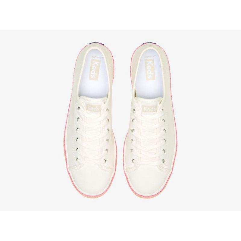 Keds Triple Kick Kanvas Jute Foxing Platform Sneakers Kadın Beyaz Pembe | MTVAQ-9286