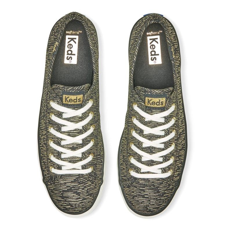 Keds Triple Kick Kanvas Lines Print Canvas Kadın Black/Gold | ARVHK-5321