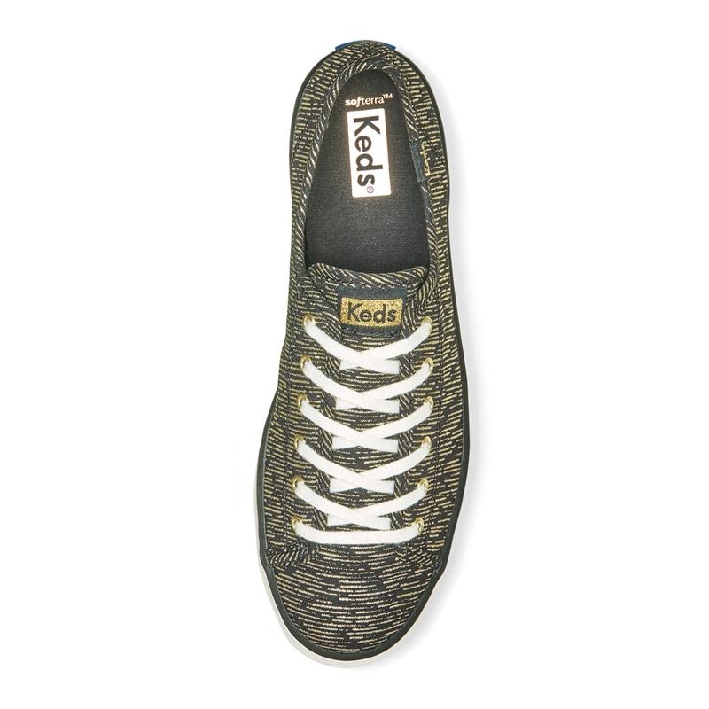 Keds Triple Kick Kanvas Lines Print Canvas Kadın Black/Gold | ARVHK-5321