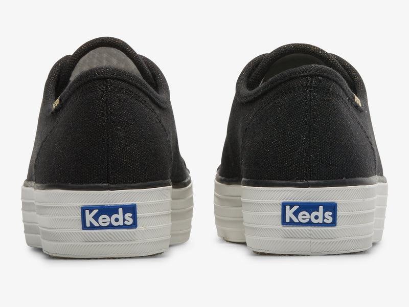 Keds Triple Kick Metallic Canvas Kadın Black/Gold | XNKSY-9204