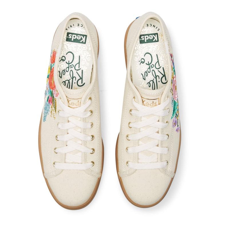 Keds Triple Kick Rifle Paper Co. Embroidered Garden Party Linen Prints Kadın Beyaz | BGTZW-7249