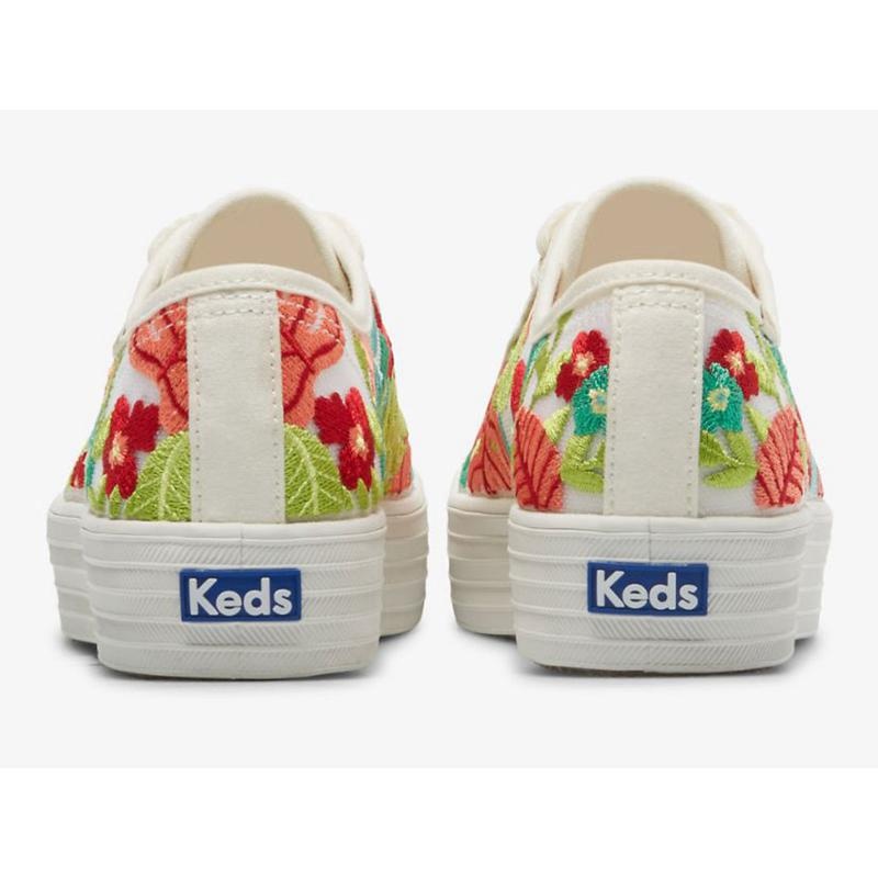 Keds Triple Kick Tropical Embroidery Platform Sneakers Kadın Beyaz Mercan | DNYBC-1207