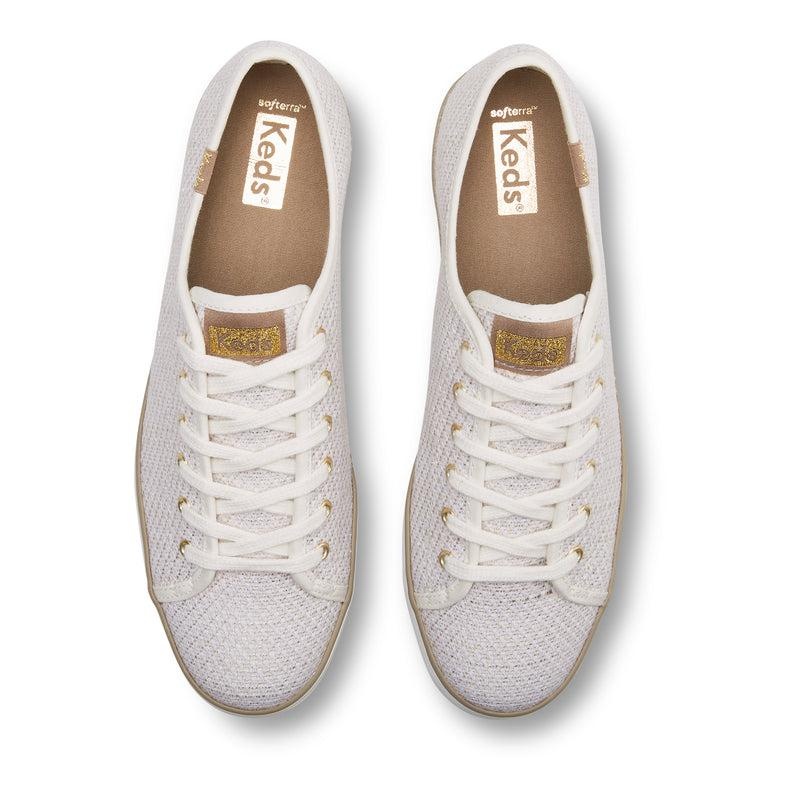 Keds Triple Kick Woven Cream Kanvas Platform Sneakers Kadın Cream/Gold | FERGV-1394