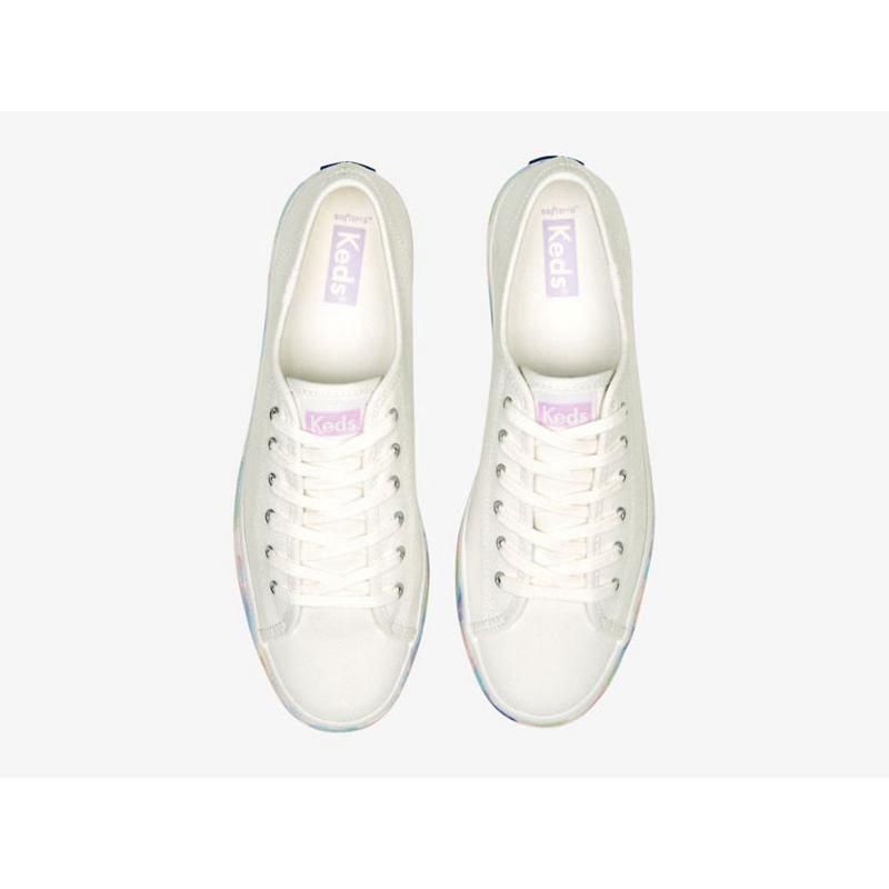 Keds Triple Up Abstract Floral Foxing Lace Ups Kadın Beyaz Renkli | UFOVE-8241