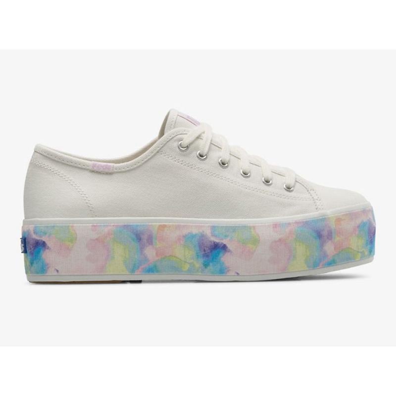 Keds Triple Up Abstract Floral Foxing Lace Ups Kadın Beyaz Renkli | UFOVE-8241