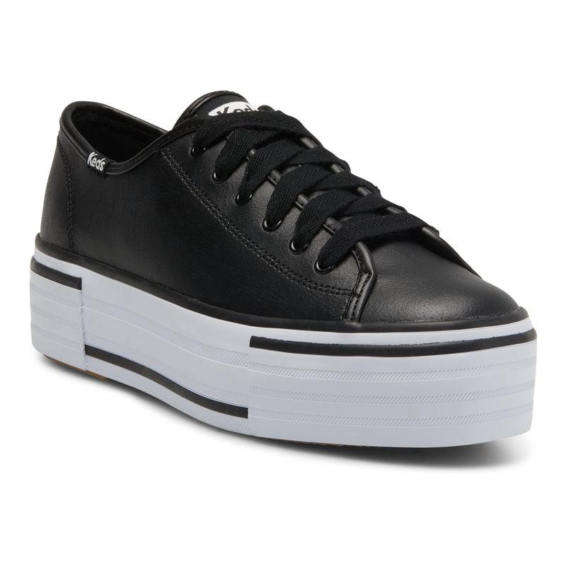 Keds Triple Up Deri Bumper Foxing Leather Sneakers Kadın Black/White | MUYAW-2435