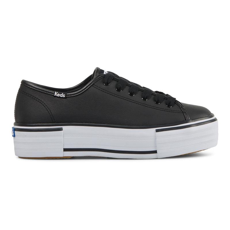 Keds Triple Up Deri Bumper Foxing Leather Sneakers Kadın Black/White | MUYAW-2435