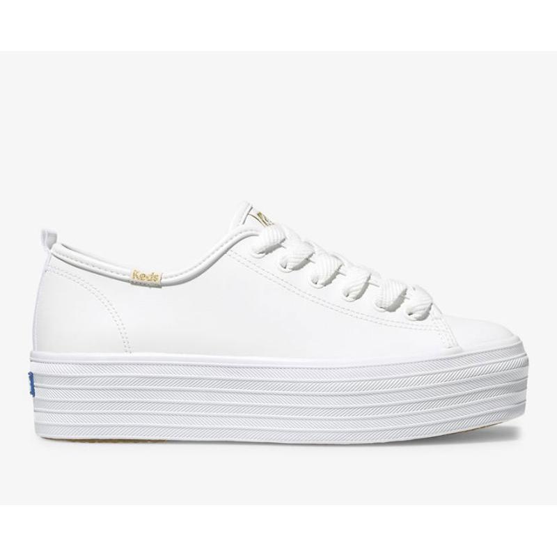 Keds Triple Up Deri Lace Ups Kadın Beyaz | QOHUF-9340