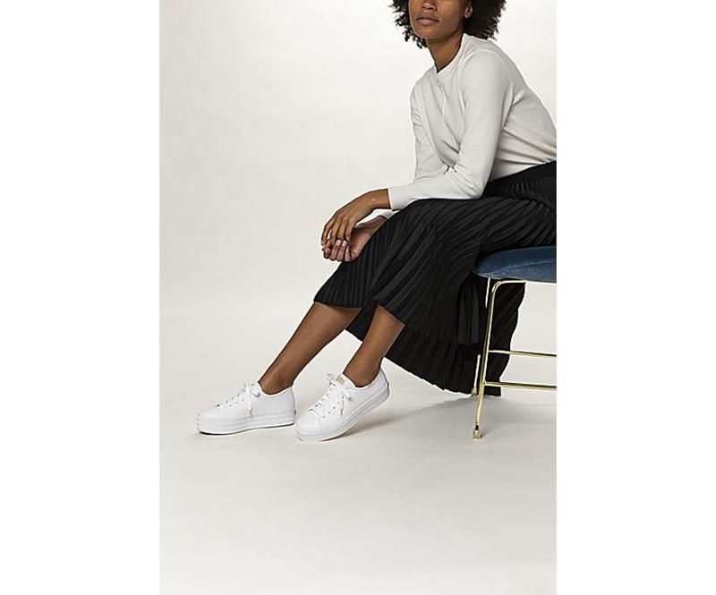 Keds Triple Up Deri Leather Sneakers Kadın Beyaz | PBGMX-5014