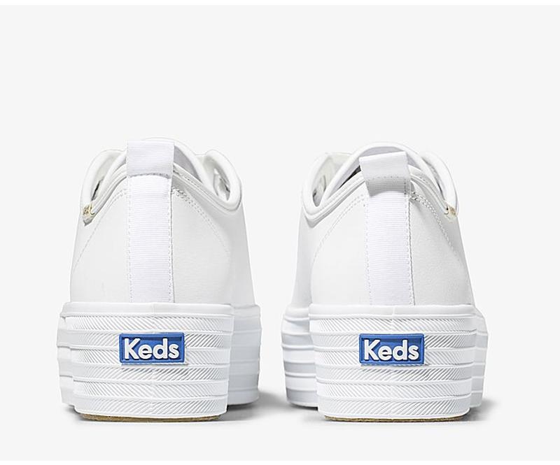 Keds Triple Up Deri Leather Sneakers Kadın Beyaz | PBGMX-5014