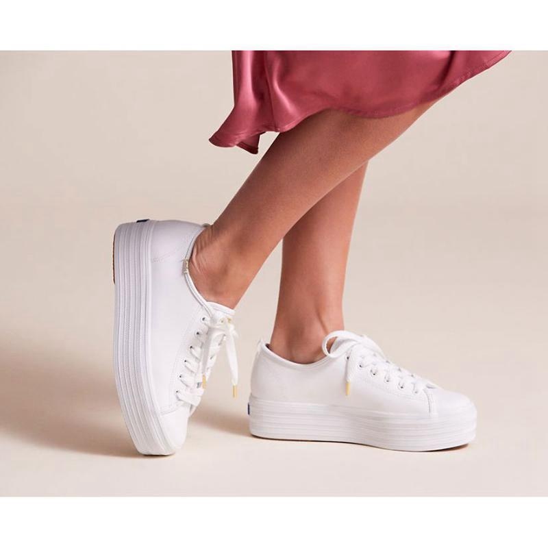 Keds Triple Up Deri Platform Sneakers Kadın Beyaz | AOPFQ-1432