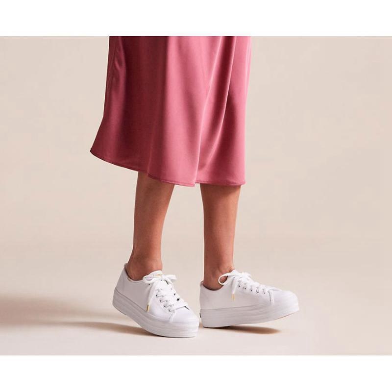 Keds Triple Up Deri Platform Sneakers Kadın Beyaz | AOPFQ-1432