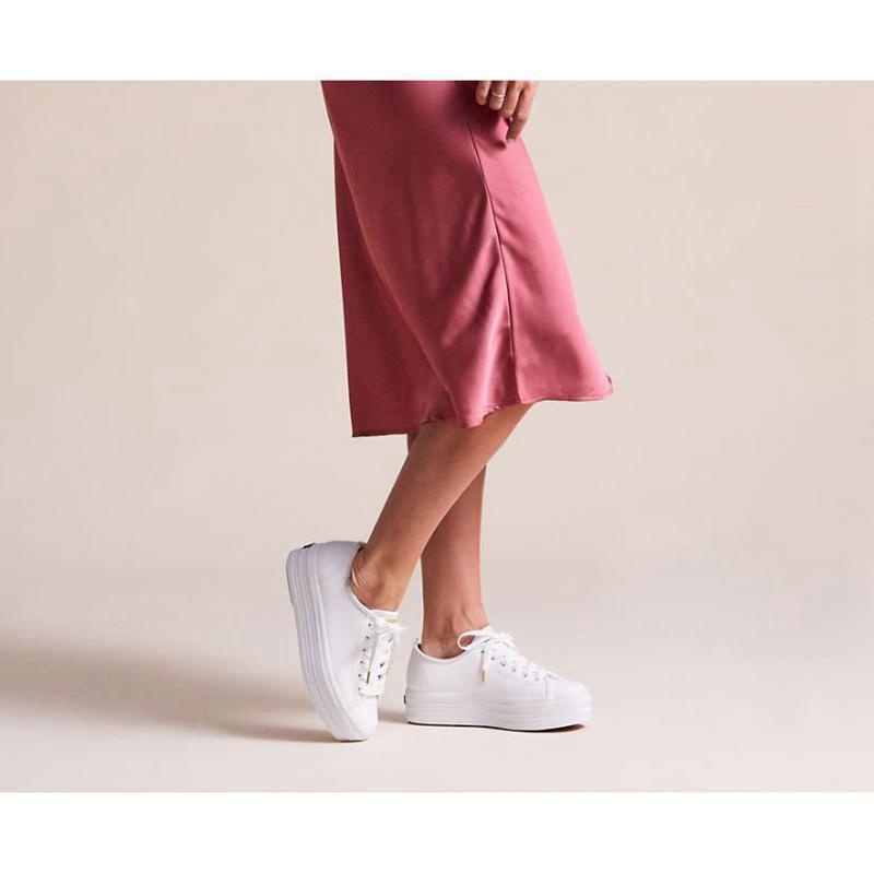 Keds Triple Up Deri Platform Sneakers Kadın Beyaz | AOPFQ-1432