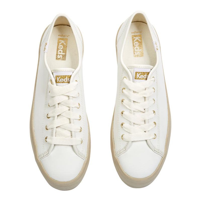 Keds Triple Up Deri Shine Foxing Leather Sneakers Kadın Beyaz | ZIFCS-0947