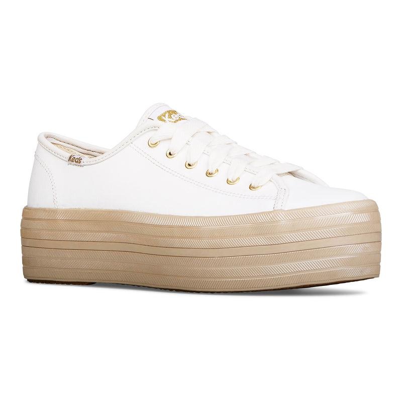 Keds Triple Up Deri Shine Foxing Platform Sneakers Kadın Beyaz | EODJC-7098