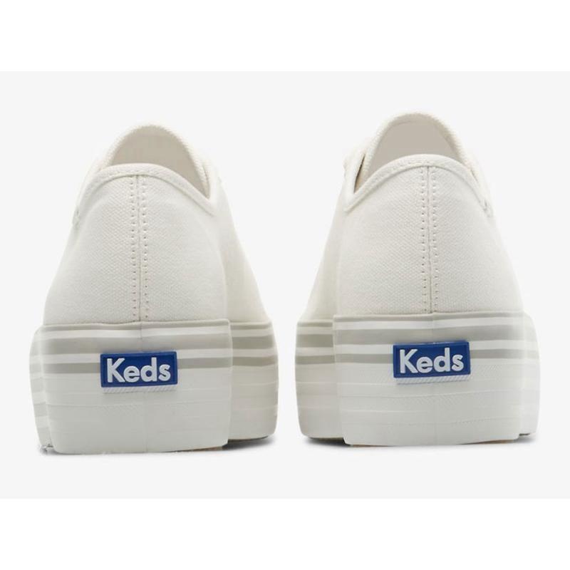 Keds Triple Up Kanvas Foxing Stripe Lace Ups Kadın Beyaz Gri | KTNJU-5378